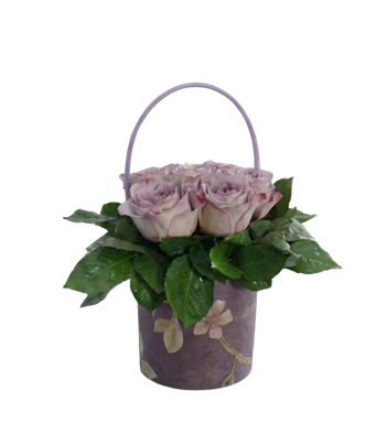 lila gül, kutuda çiçek, tasarım çiçek, gül aranjmanı, hediye