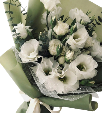 beyaz lisyantus,modern buket,tasarım çiçek,sage green,çiçek