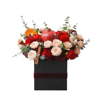 nar çiçek, kış aranjmanı, kutuda gül, yılbaşı çiçeği