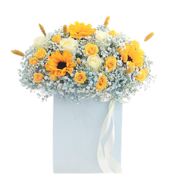 kutuda ayçiçeği,sarı gül,tasarım çiçek,çiçek siparişi,hediye