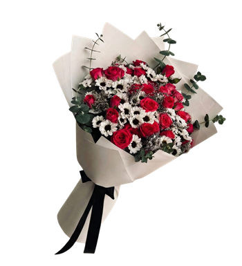 kırmızı gül buketi, papatya aranjman, sevgiliye çiçek,