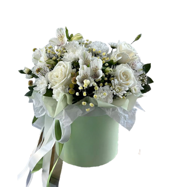 beyaz gül kutu aranjmanı, modern çiçek kutusu, hediye çiçek.