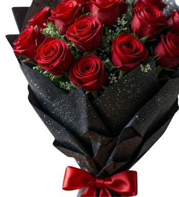 kırmızı gül, modern buket, siyah kağıtta gül, çiçek siparişi