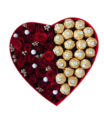 kırmızı gül kutusu, çikolatalı çiçek, kalp kutu gül, hediye