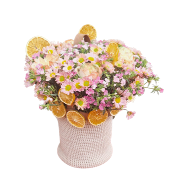 çiçek, papatya aranjmanı, örgü sepet çiçek, modern hediye