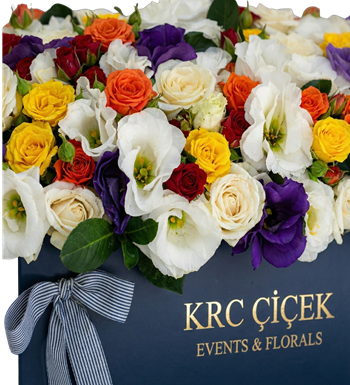 kutu çiçek,karışık gül,lisianthus,renkli aranjman,krc çiçek