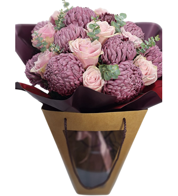 mor krizantem, pembe güller, pudra güller, maslak çiçekçisi