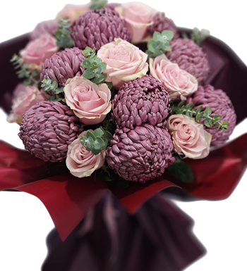 mor krizantem, pembe güller, pudra güller, maslak çiçekçisi