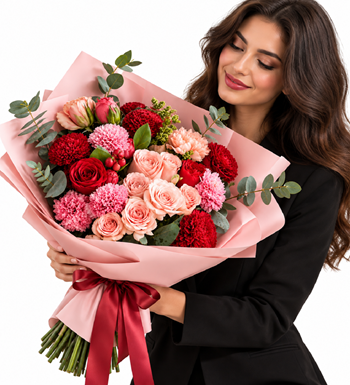 kırmızı gül, pembe gül,karanfil buketi, hediye çiçek sipariş