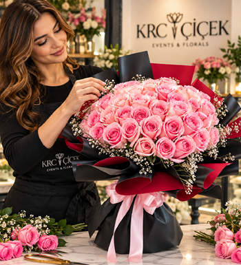 pembe gül buketi, 51 adet gül, gül siparişi ver, krc çiçek