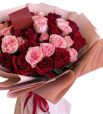 karışık gül buketi, lüks çiçek, pembe güller, hediye paketi