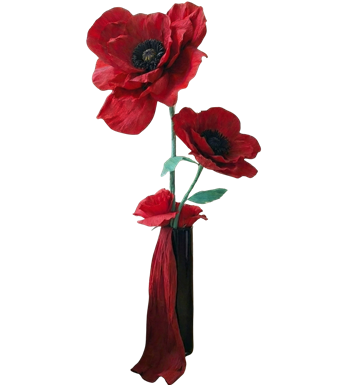 kağıt çiçek, kırmızı gelincik, modern vazo, el yapımı hediye