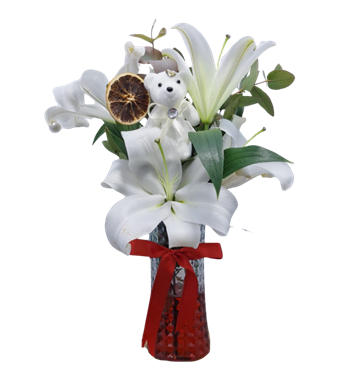 lilyum aranjmanı, ayıcıklı çiçek, vazo çiçekleri