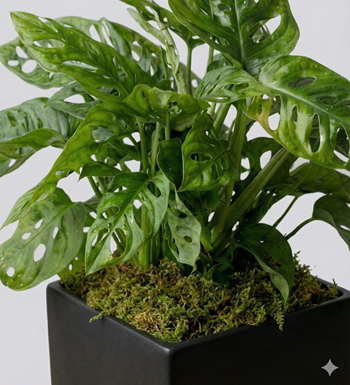 monstera, maymun maskesi, siyah saksı, hediye bitki