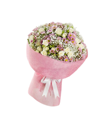 beyaz gül,pembe papatya,karışık buket,çiçek siparişi,hediye